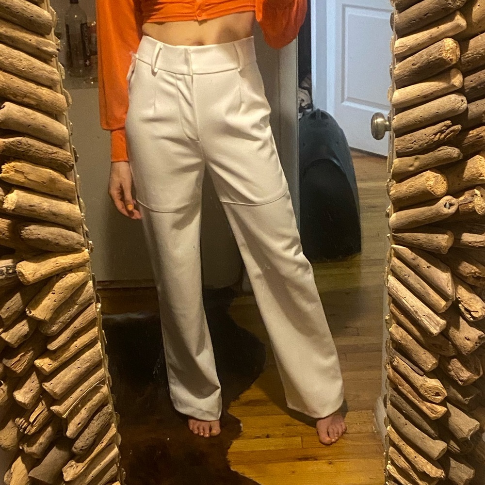 Vegan leather pants white trousers